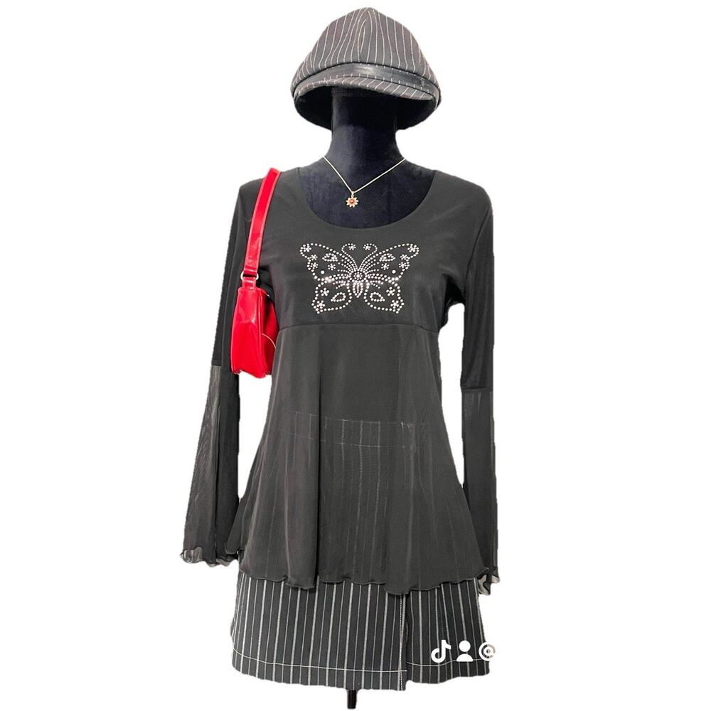 90s Enchante’ Skort Black W/ Pinstripes Sz 5 Grunge‎ Goth Y2K Short